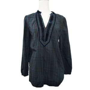 J. Crew black watch plaid velvet trim tunic S